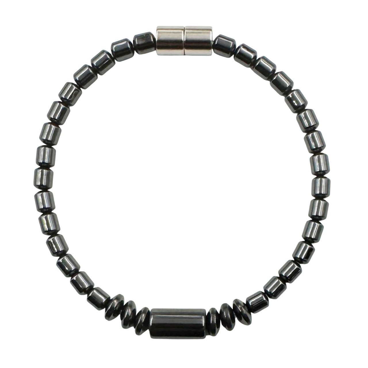 Slim Women Hematite Magnetic Bracelet with Tube Bead Center #MHB005