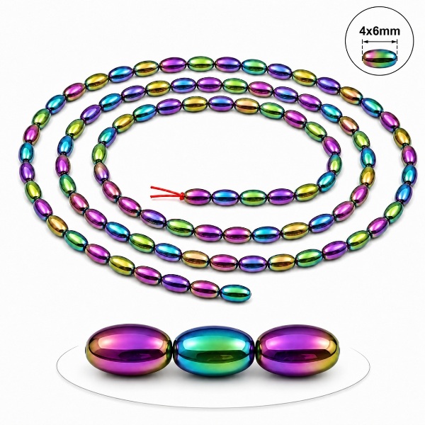 1 Strand 4x6mm Rice Rainbow Hematite Magnetic Beads for Jewelry Making