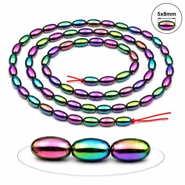 1 Strand 5x8mm Rice Rainbow Hematite Magnetic Beads for Jewelry Making