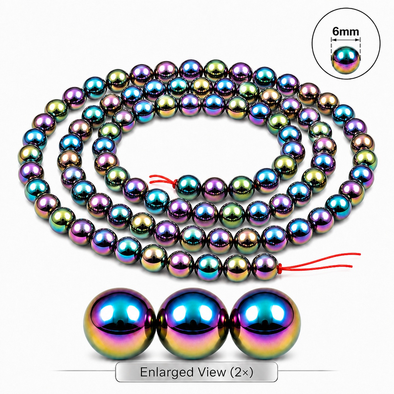 1 Strand 6mm Round Rainbow Hematite Magnetic Beads for Jewelry Making