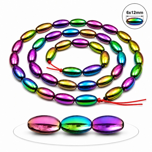 1 Strand 6x12mm Rice Rainbow Hematite Magnetic Beads for Jewelry Making