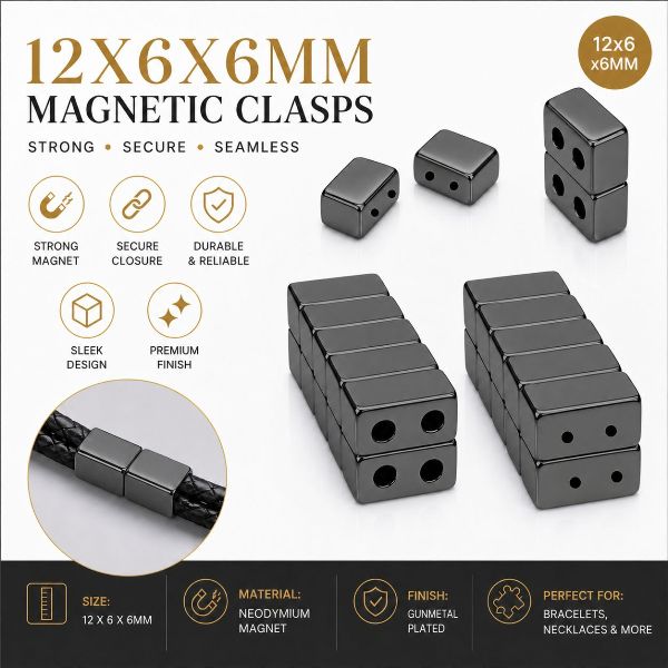12x6x6mm Hematite Color Double Hole Magnetic Clasps