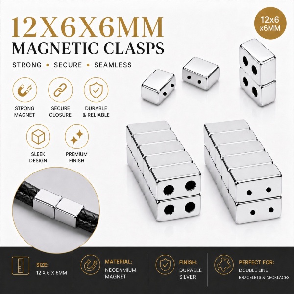 1 Pair 12x6x6mm Magnetic Clasps Silver Double Hole for Jewelry