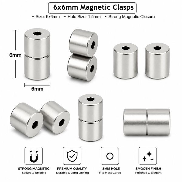 1 Pair 6x6mm Magnetic Clasps Silver Single Strand Jewelry