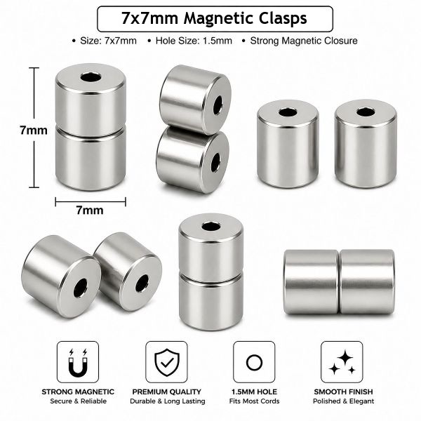 1 Pair 7x7mm Magnetic Clasps Silver Single Strand Jewelry