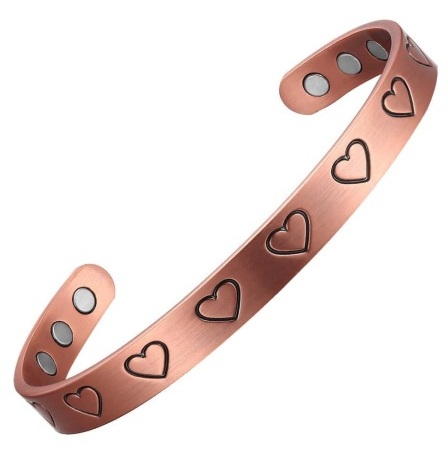 Valentine's Hearts Copper Bangle Bracelet with Magnets, Magnetic Bracelets #Copper-B003