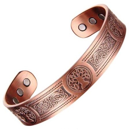 Tree of Life in Circles Copper Bangle Bracelet with Magnets, Magnetic Bracelets #Copper-B004