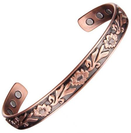 Floral Copper Bangle Bracelet with Magnets, Magnetic Bracelets #Copper-B231