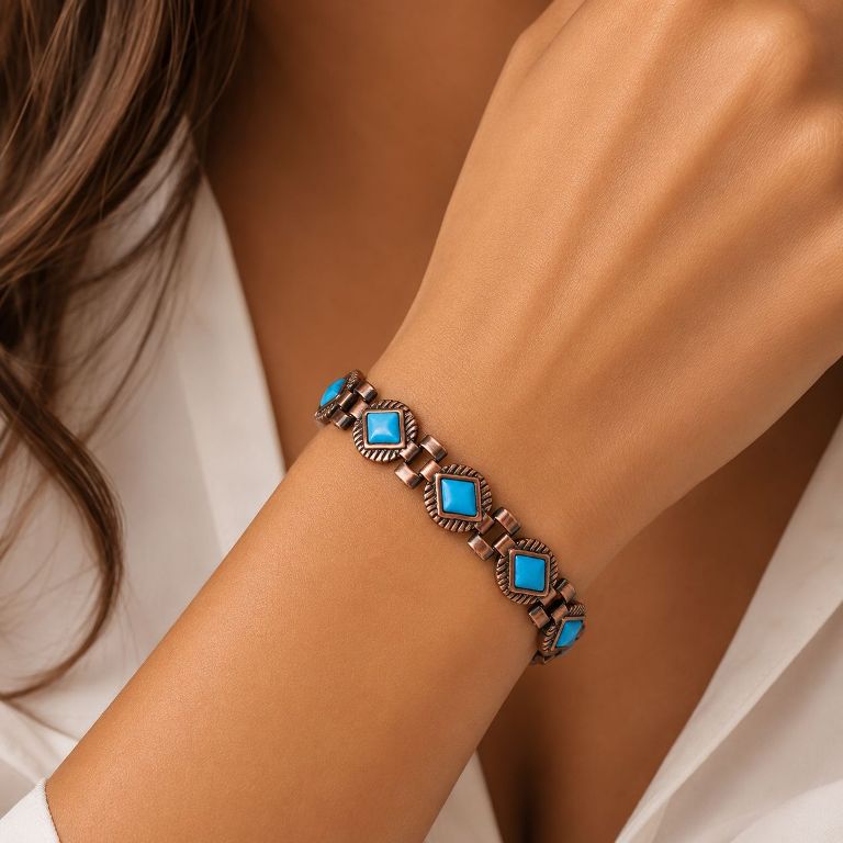 Turquoise Diamond Copper Bracelet Gift for Women