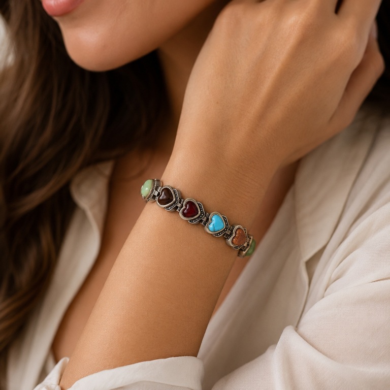 Multi Color Heart Copper Magnetic Bracelet for Women