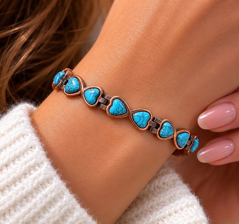 Turquoise Heart Infinity Copper Bracelet for Women | Magnetic