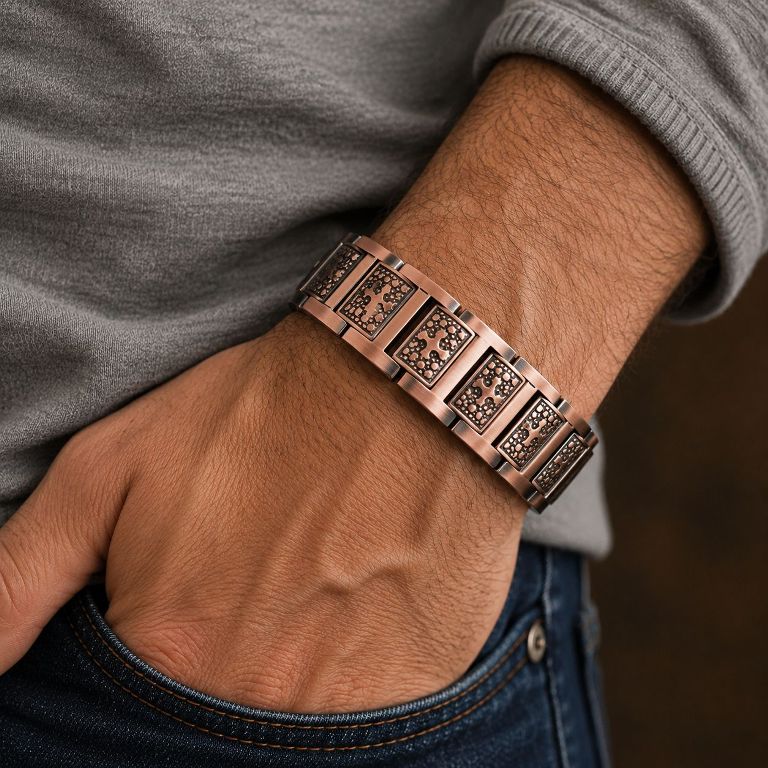 Mens Wide Cross Copper Magnetic Bracelet for Men