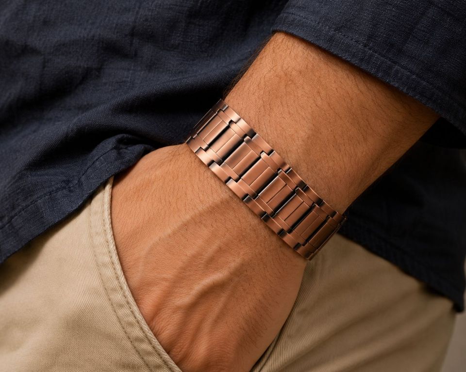 Wide Copper Magnetic Link Bracelet | Watch Band Style Closure