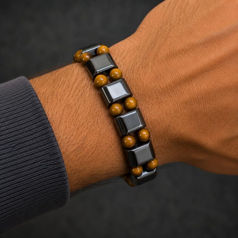 Hematite & Genuine Tiger Eye Magnetic Bracelet - Double Line Beaded Jewelry