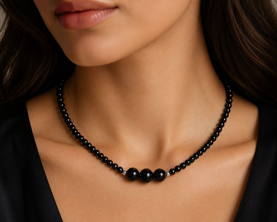Black Onyx and Hematite Magnetic Beads Magnetic Necklace for Women