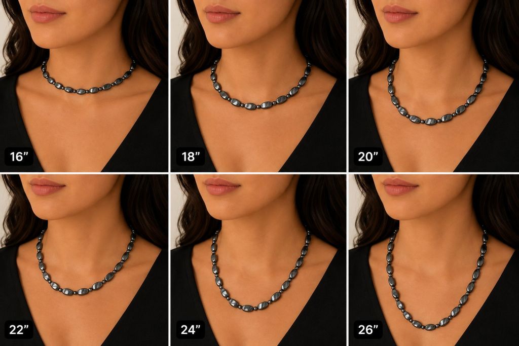 Custom‑made Hematite Magnetic Necklace with Twisted and Round Beads and a Magnetic Clasp