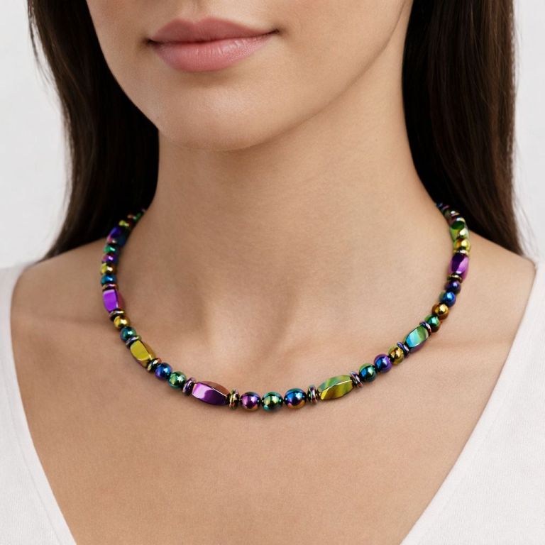 Rainbow Loop Magnetic Necklace for Women | Handcrafted Iridescent Jewelry
