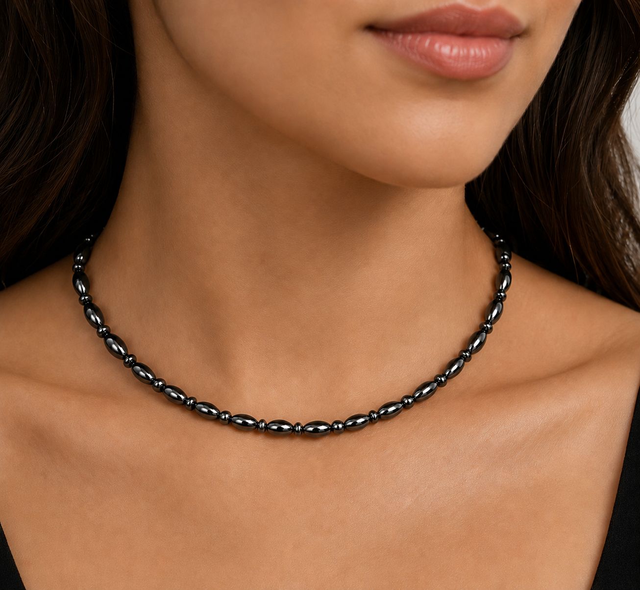 Little Oval, Rondelle Hematite Magnetic Necklace | Women Jewelry
