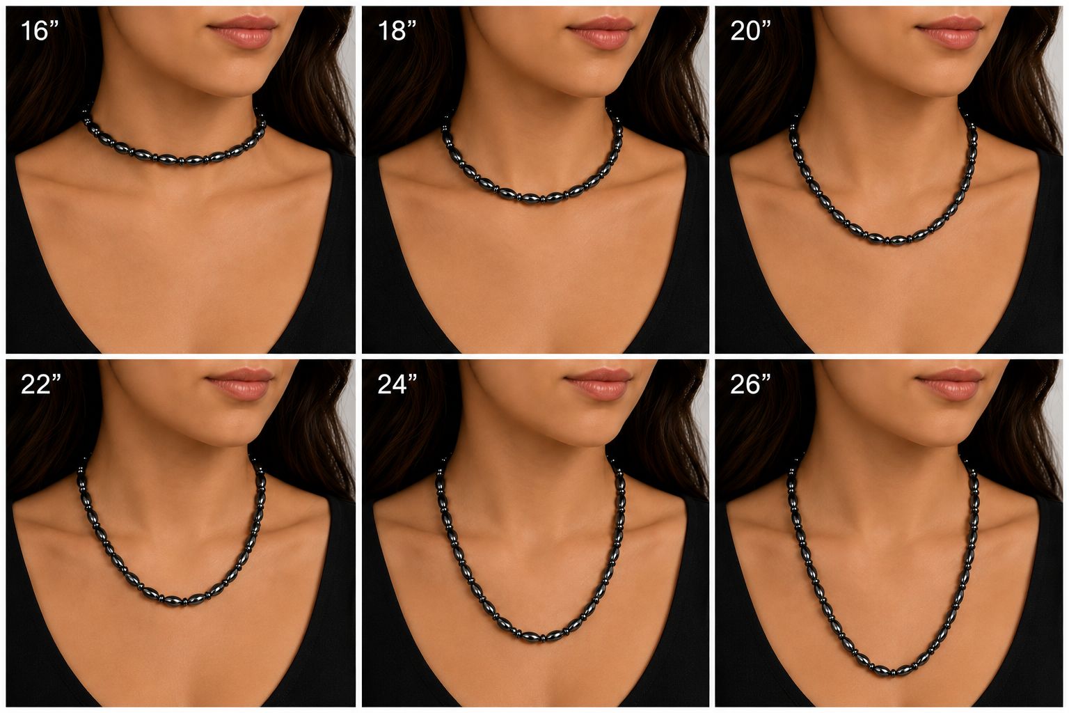 Womens Little Oval and Rondelle Magnetic Beads Magnetic Necklace with Magnetic Clasp