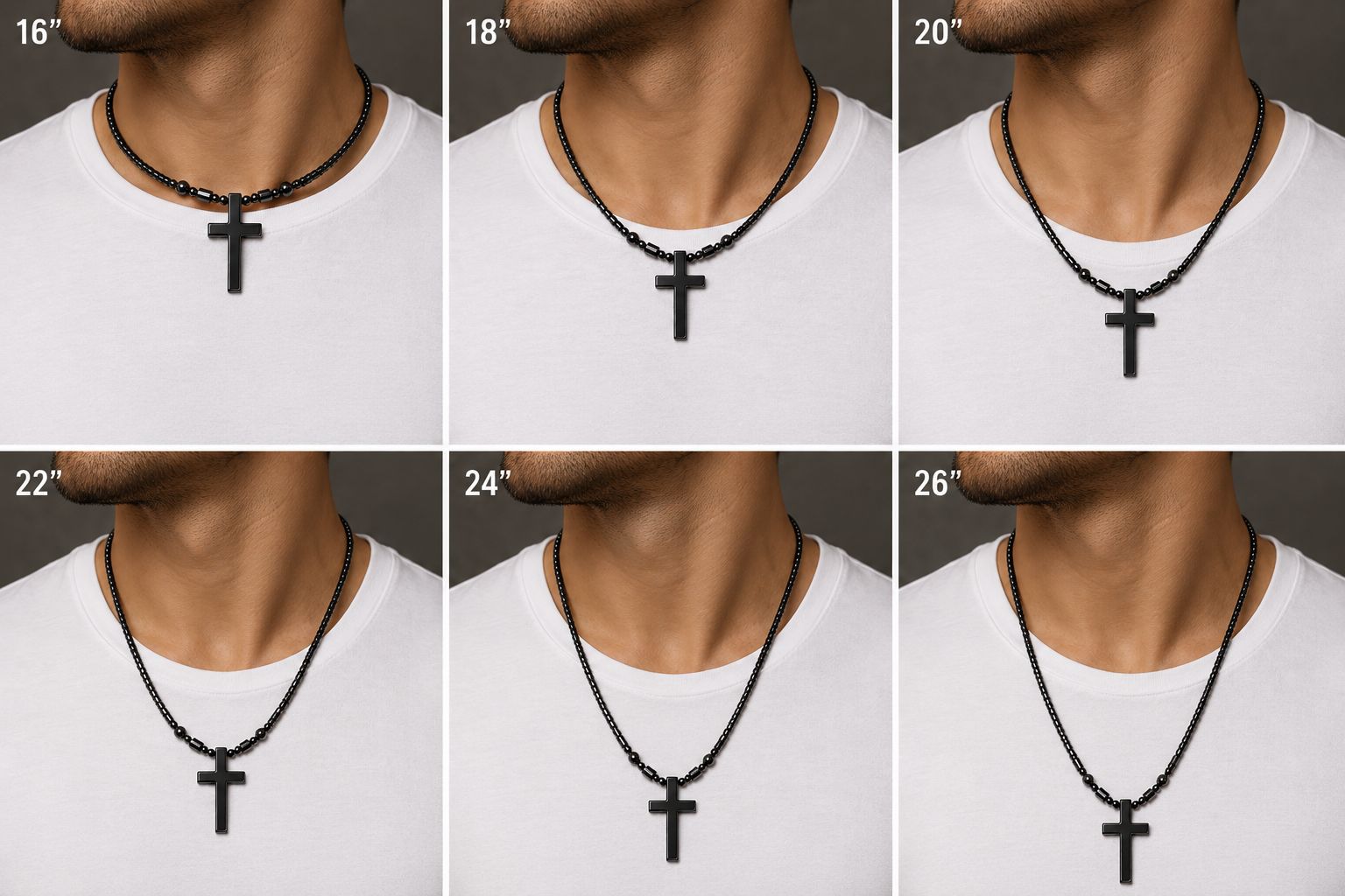 Unisex Christian Magnetic Necklace with 34mm Medium Cross Hematite Pendant for Men and Women