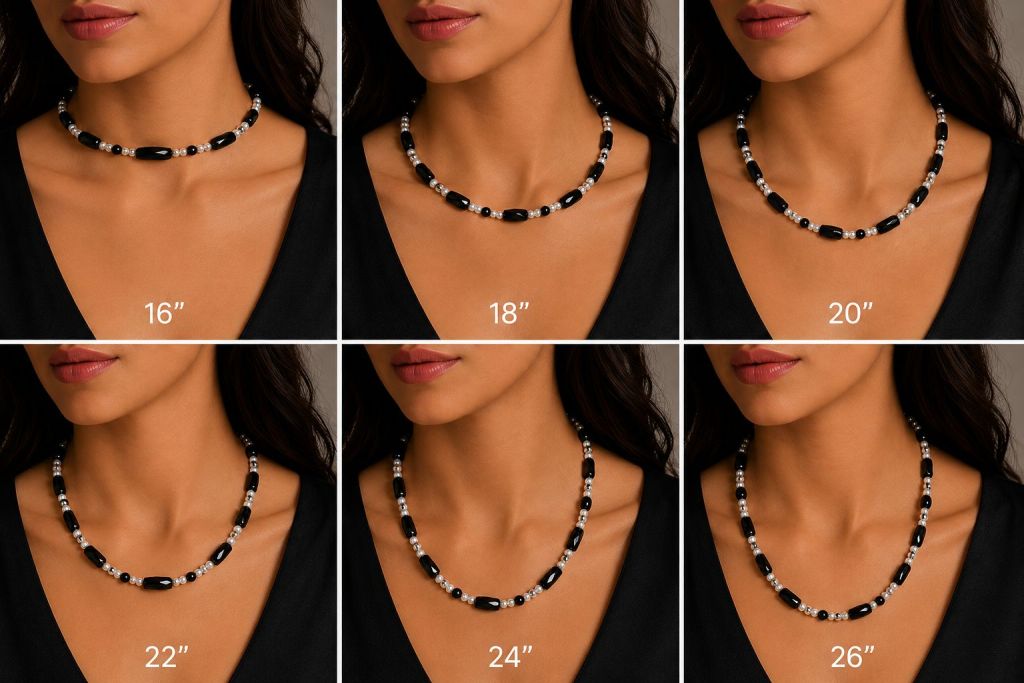 Handcrafted in USA Women's Hematite Magnetic Necklace with White Pearl and Black Onyx Beads