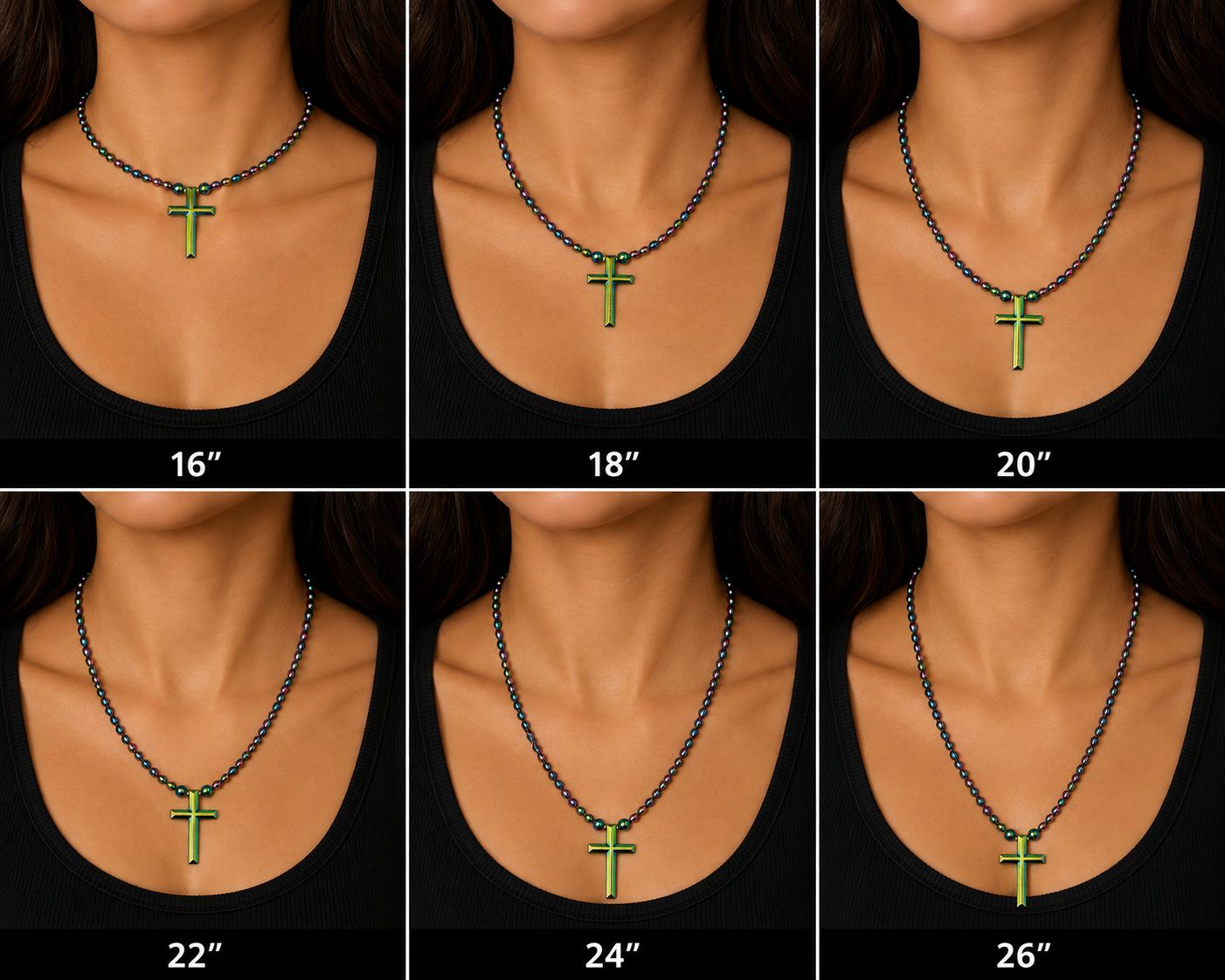 42mm Bambo Shape Iridescent Cross Hematite Magnetic Necklace