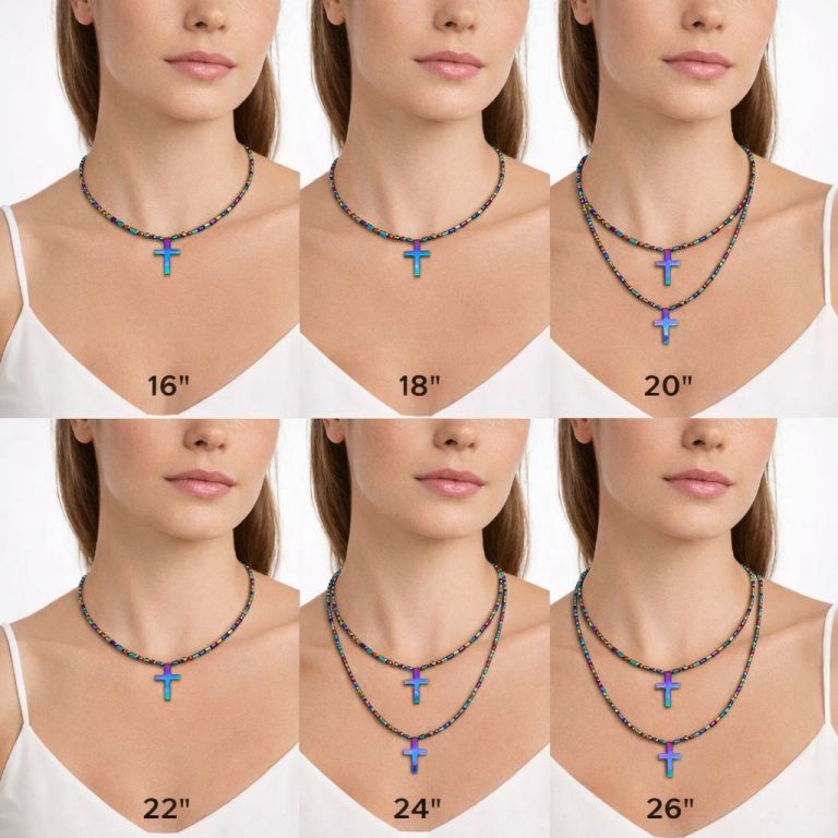 Multi Color Iridescent Christian Cross Magnetic Necklace with 34mm Medium Rainbow Cross Pendant