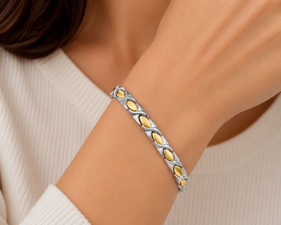 XOX Stylish Gold Edge grade 316 Stainless Steel Magnetic Therapy Bracelet