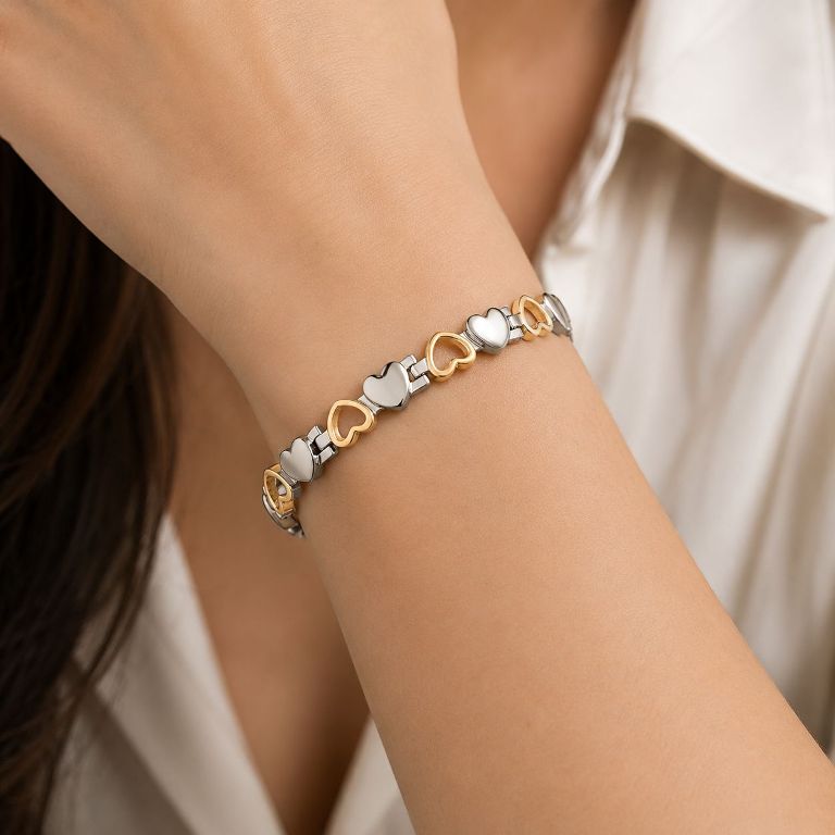 Two tone 316 Stainless Steel Heart Magnetic Bracelet for Women