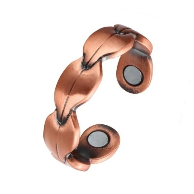 Copper Leaf Magnetic Therapy Ring Pure Copper Adjustable Wellness Jewelry #R00012