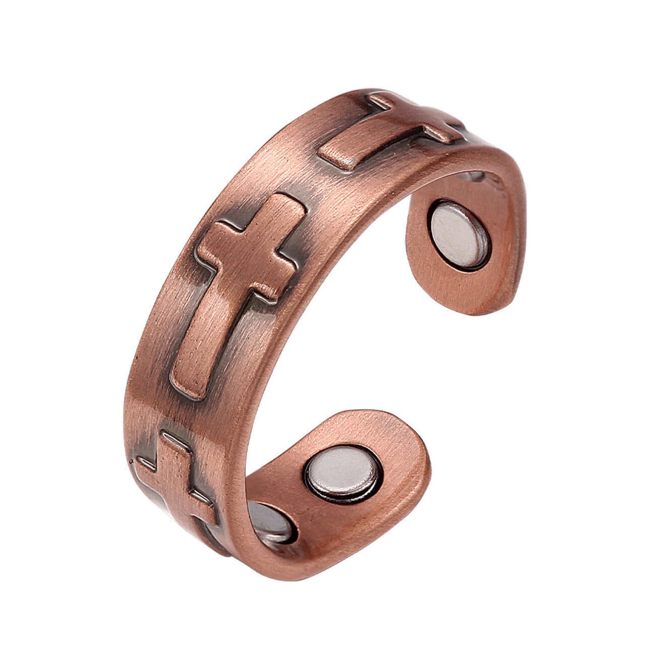 Cross Copper Magnetic Therapy Ring Pure Copper Adjustable Wellness Jewelry #R00016