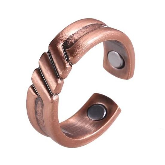 Step-Edge Copper Magnetic Therapy Ring Pure Copper Adjustable Wellness Jewelry #R00029