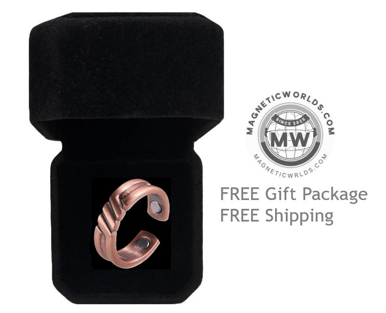 Step-Edge Copper Magnetic Therapy Ring Pure Copper Adjustable Wellness Jewelry #R00029