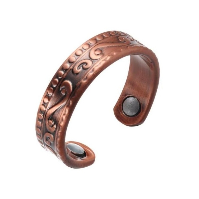 Embossed Swirl Magnetic Therapy Copper Ring Pure Copper Adjustable Wellness Jewelry #R0212