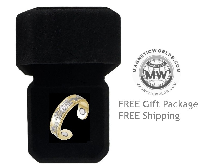 Floral Magnetic Copper Ring – Adjustable Two-Tone Band #R0220