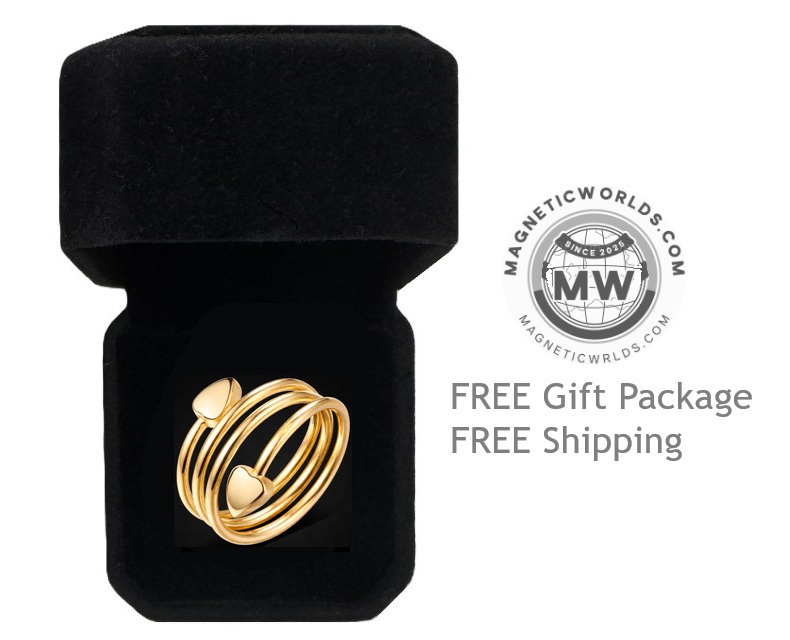Gold Color Heart Magnetic Copper Ring for Women - Adjustable Triple Band #R00221