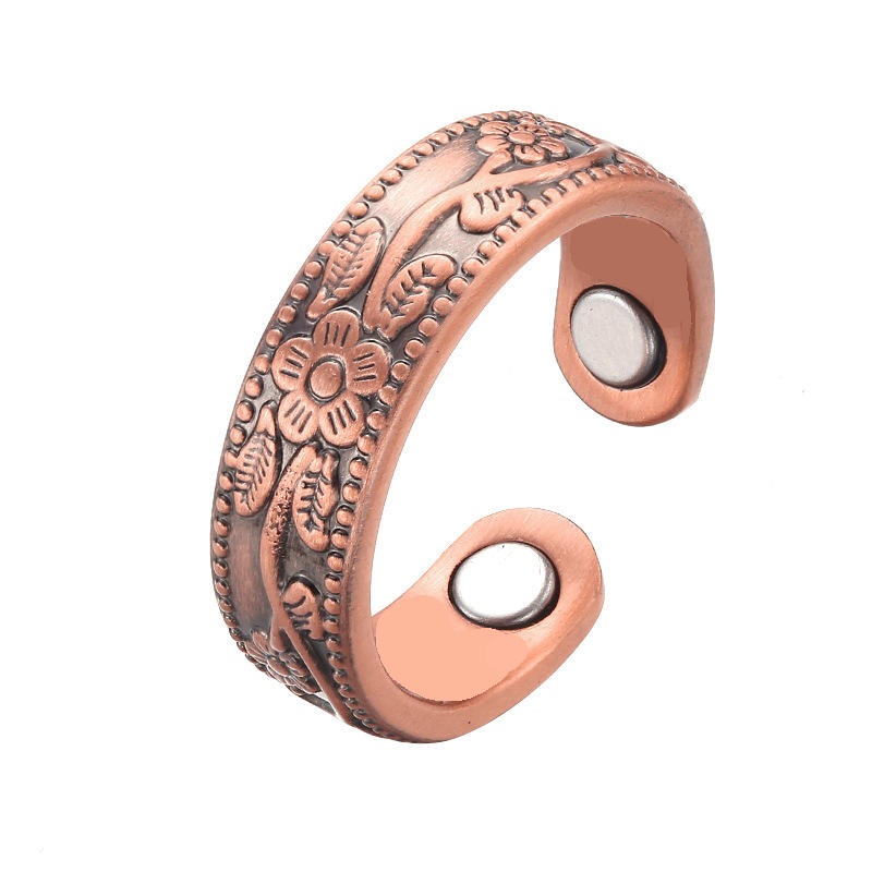 Floral Copper Magnetic Therapy Ring Pure Copper Adjustable Wellness Jewelry #R00224