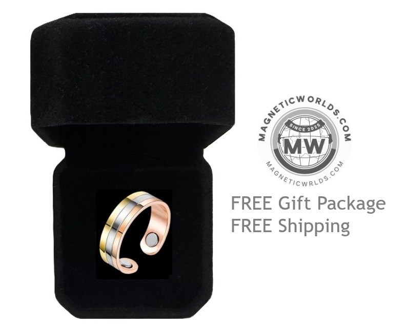 Tri‑Color Magnetic Therapy Ring Band - Solid Copper Base Adjustable Jewelry #R0226