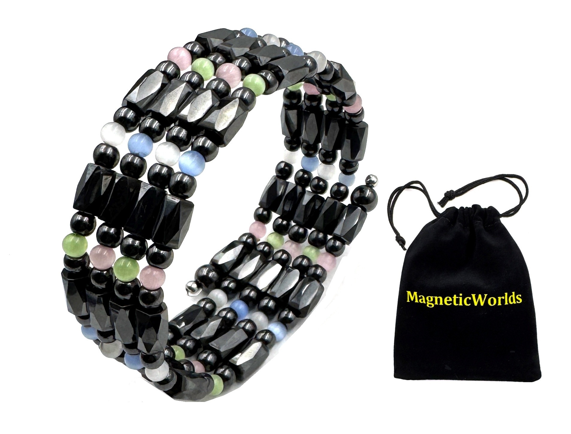 Multi Color Hematite Magnetic Lariat Necklace Magnetic Beaded Wrap #MLN-102