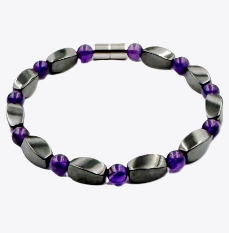 AAA Amethyst & Hematite Magnetic Bracelet | Stone Jewelry #MHB018