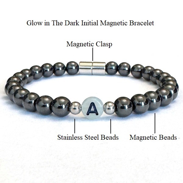First Magnetic Bracelet with Glow in the Dark Initial Personalize for Men and Women #MHB-006G