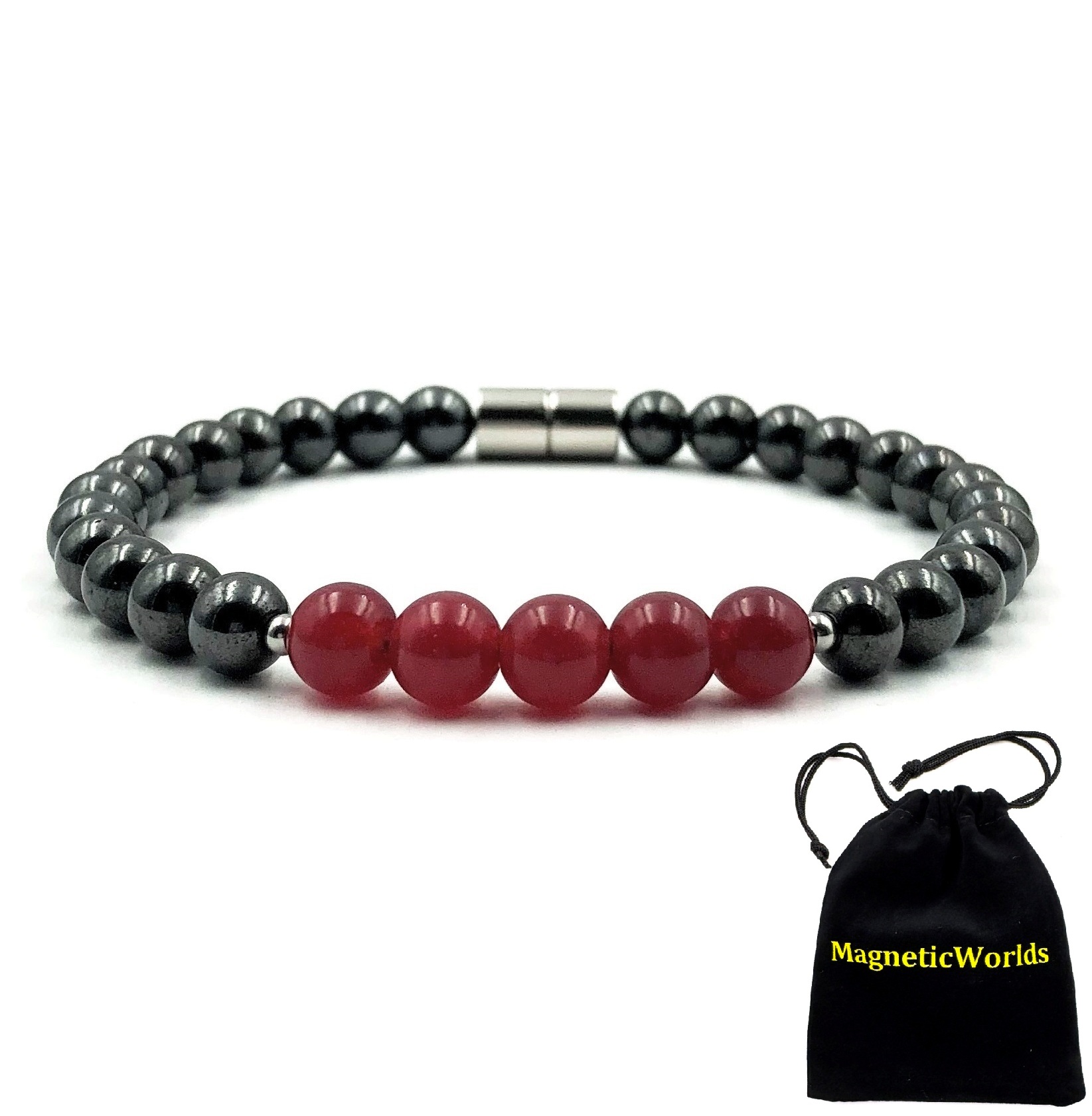 Magnetic Bracelet with Quality 5 Red Carnelian Beads in the Center Magnetic Beaded Bracelet #MHB007RC