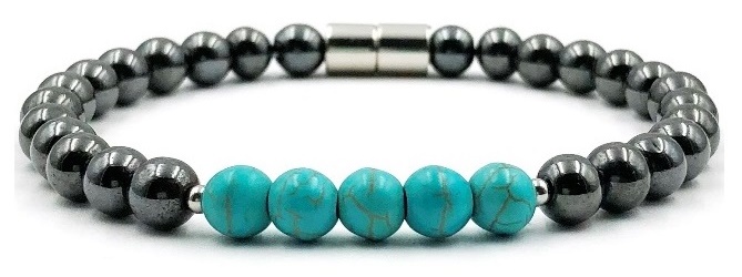 Magnetic Bracelet with Synthetic Turquoise Beads in the Center Magnetic Beaded Bracelet #MHB007TQ