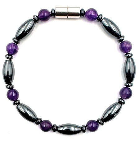 Genuine AAA Amethyst Beads Hematite Magnetic Beaded Bracelet #MHB012