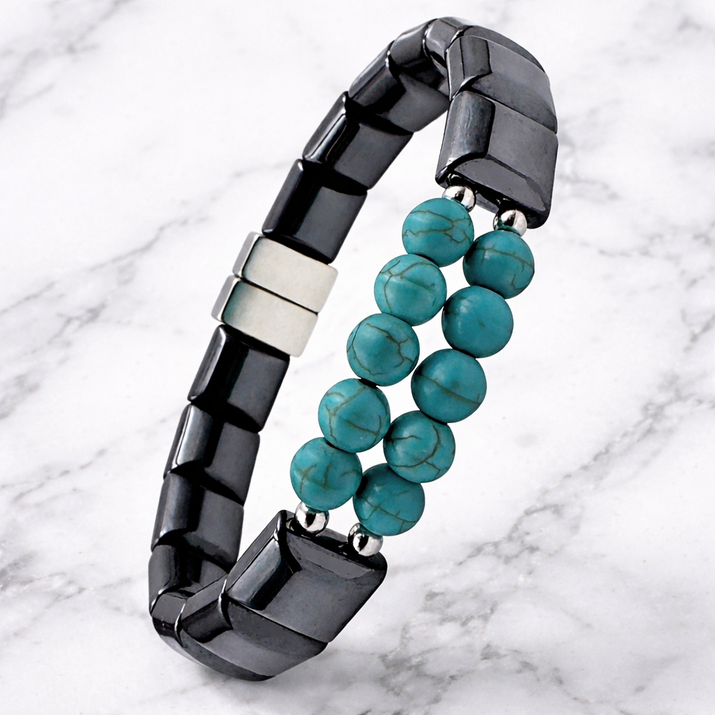 Double Line Turquoise Magnetic Bracelet Turquoise Bracelets for Men and Women #MHB205