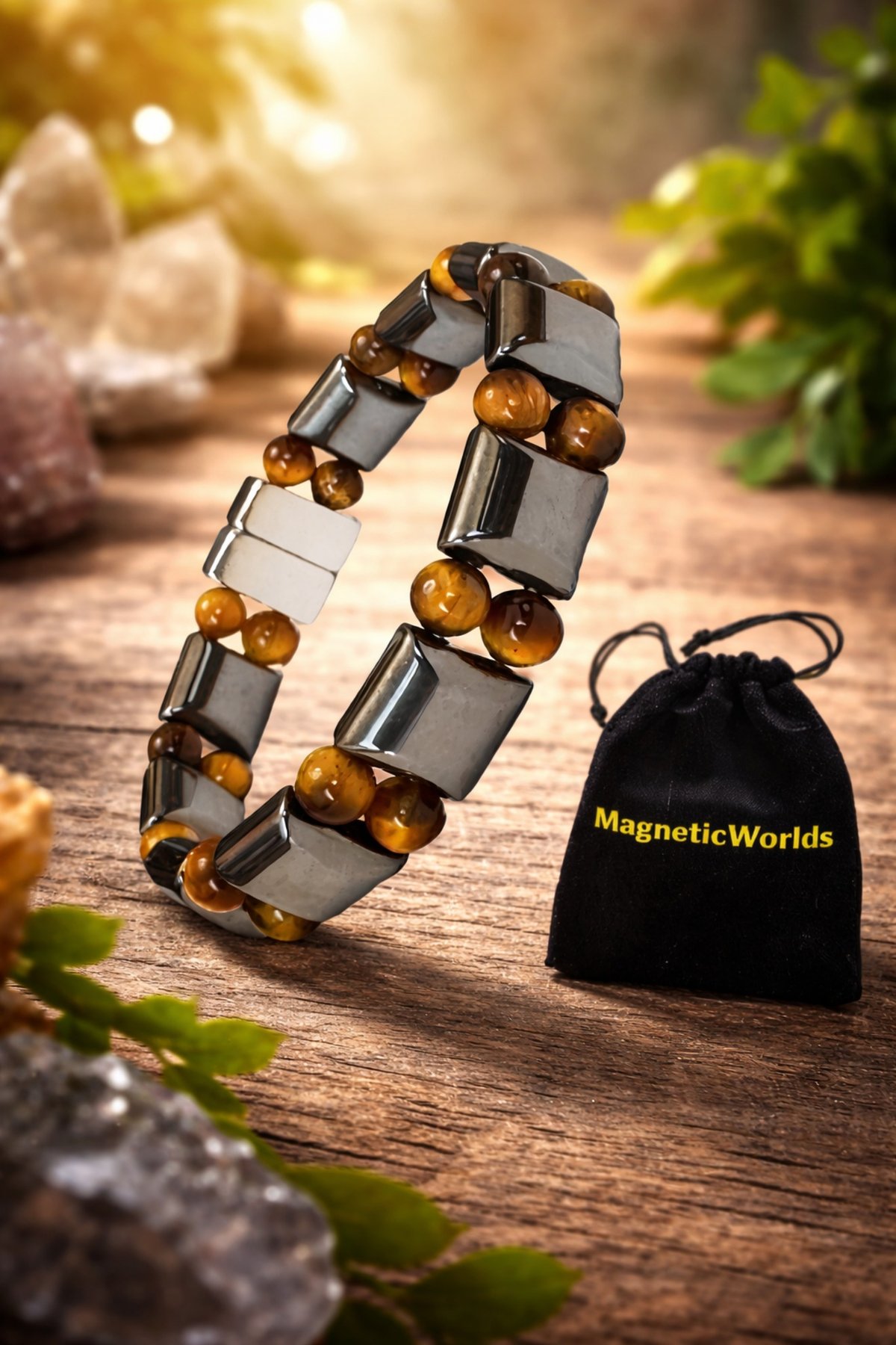 Hematite & Genuine Tiger Eye Magnetic Bracelet – Double Line Beaded Jewelry #MHB207