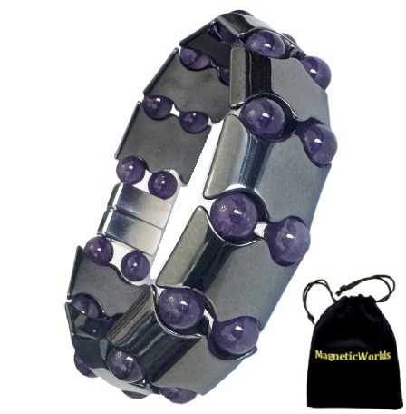 Bat Magnetic Therapy Bracelet with AAA Genuine Amethyst Beads #MHB208