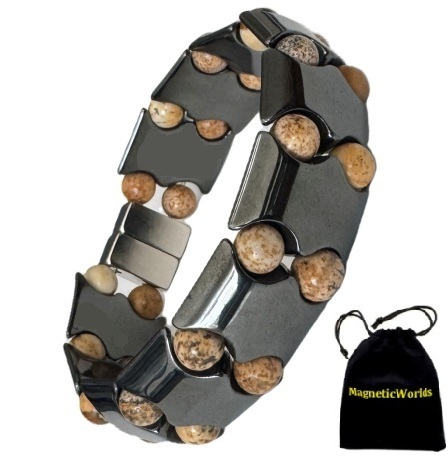 Bat Magnetic Therapy Bracelet with Genuine Leopard Skin Stone Beads #MHB209