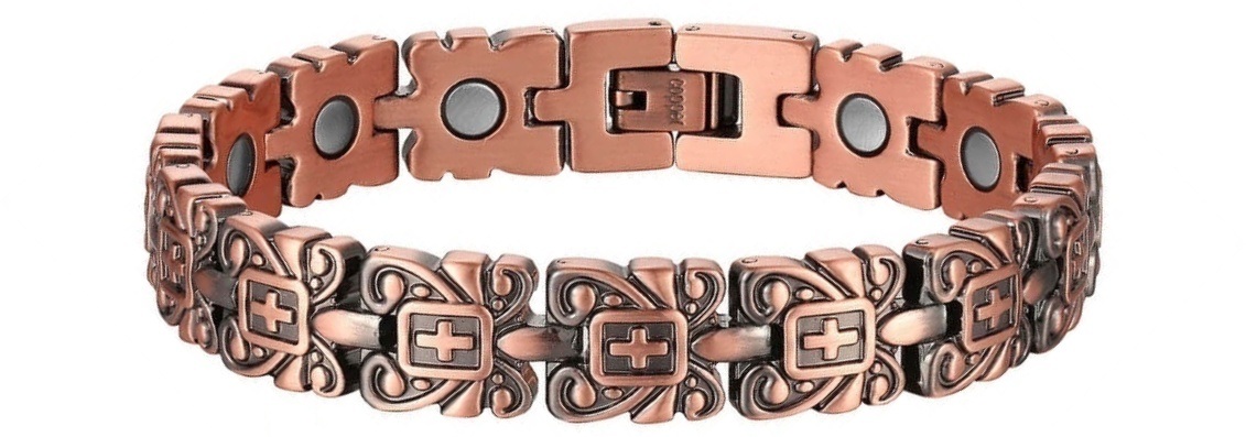 Solid Copper Magnetic Bracelet Squares Cross Copper Bracelet #CMB014