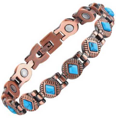 Diamond Turquoise Pure Copper Magnetic Bracelet #CMB023